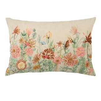 Mars & More kussen geborduurd wilde bloemen roze chrysant 40x60cm