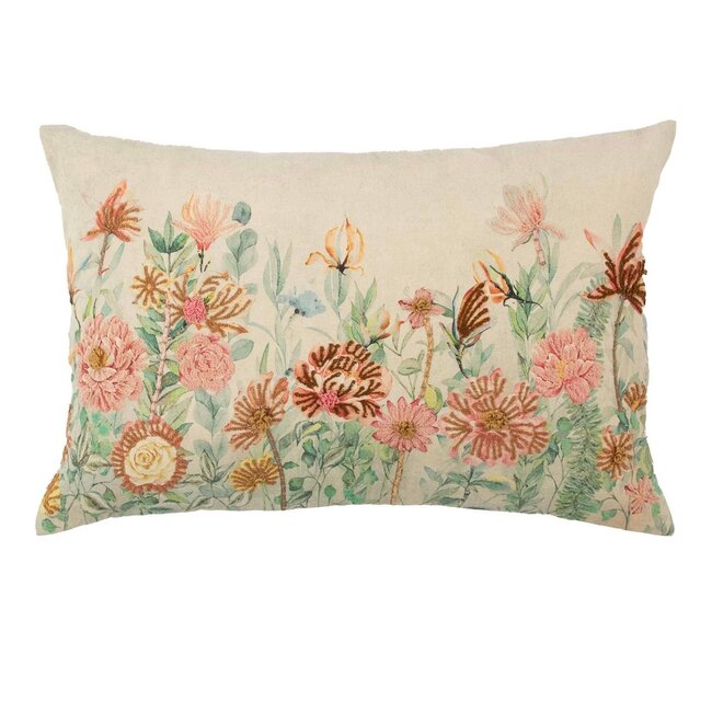 Mars & More kussen geborduurd wilde bloemen roze chrysant 40x60cm