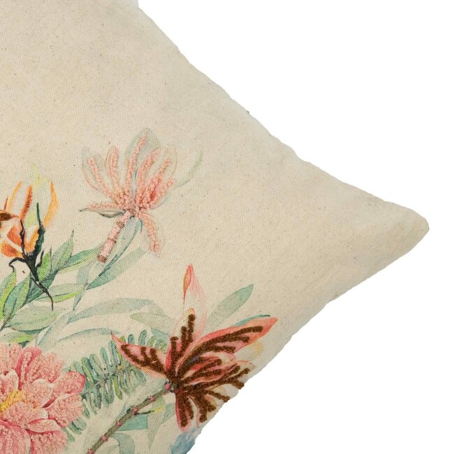 Mars & More kussen geborduurd wilde bloemen roze chrysant 40x60cm