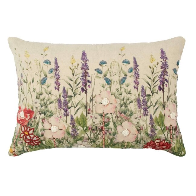 Mars & More kussen geborduurd wilde bloemen paarse ridderspoor 40x60cm