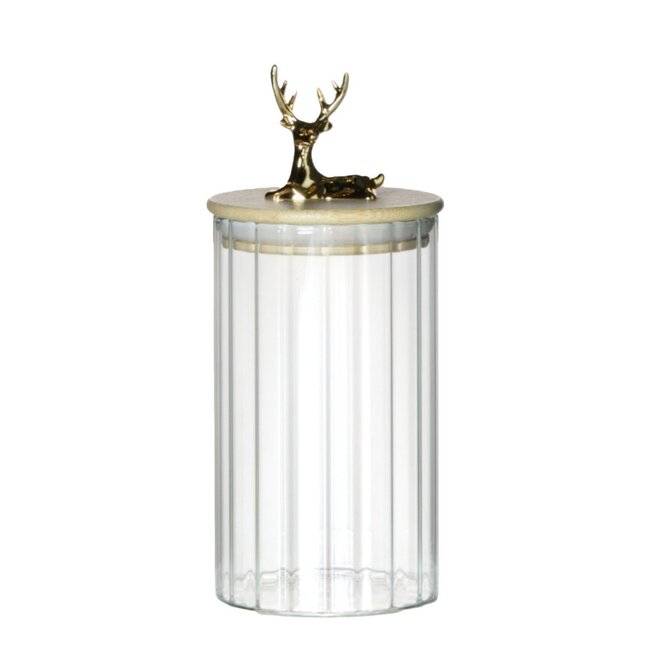 Mars & More Canister Jar Glass Wooden lid Deer h15,5 d9