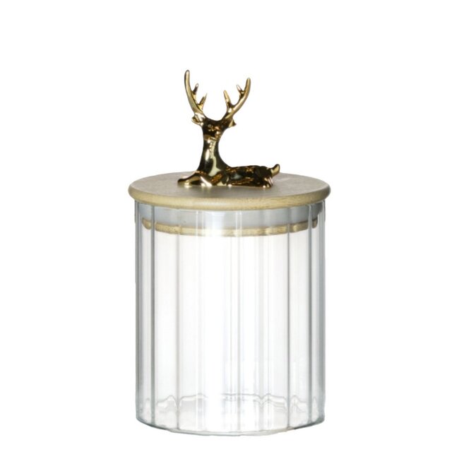 Mars & More Canister Jar Glass Wooden lid Deer h10,5 d9