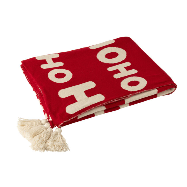 J-Line Deken Hohoho Polyester Kerst Rood/Wit
