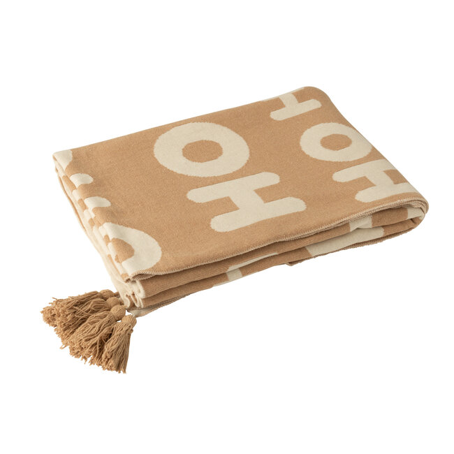 J-Line Deken Hohoho Polyester Wit/Beige