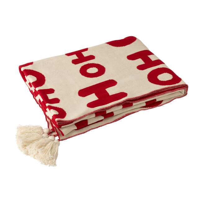 J-Line Deken Hohoho Polyester Kerst Rood/Wit