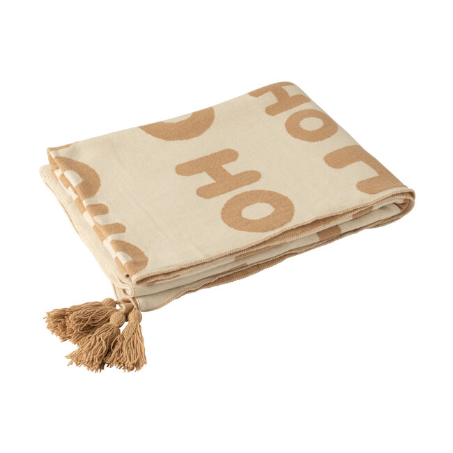 J-Line Deken Hohoho Polyester Wit/Beige