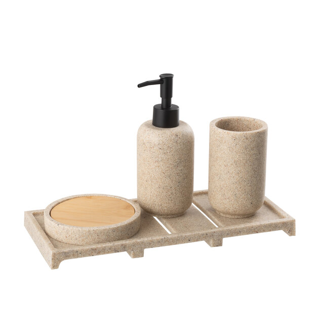 J-Line Zeepdispenser op dienblad Polyresin beige/natuur