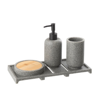 J-Line Zeepdispenser op dienblad Polyresin donkergrijs/natuur