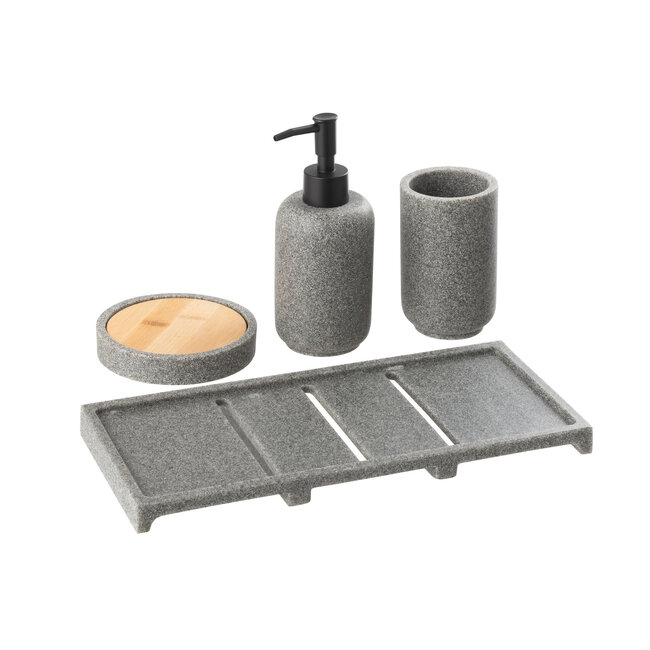 J-Line Zeepdispenser op dienblad Polyresin donkergrijs/natuur