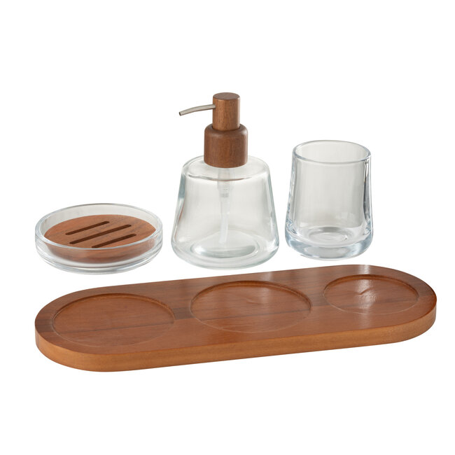 J-Line Zeepdispenser op dienblad glas donkerbruin/transparant