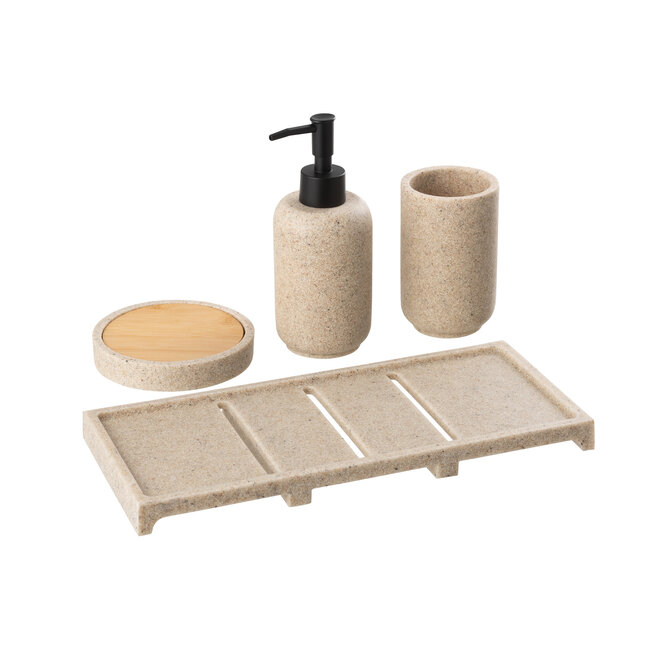 J-Line Zeepdispenser op dienblad Polyresin beige/natuur