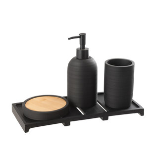 J-Line Zeepdispenser op dienblad Polyresin zwart/natuur