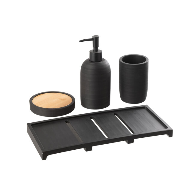 J-Line Zeepdispenser op dienblad Polyresin zwart/natuur