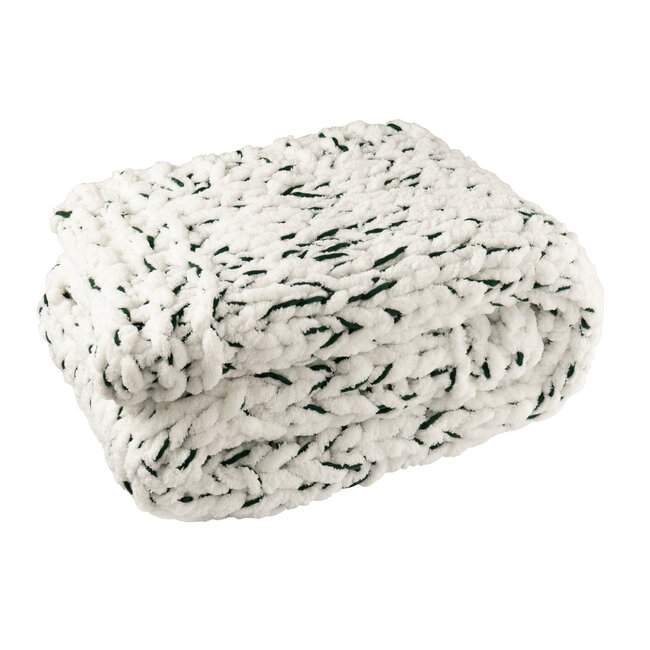 J-Line Deken gebreid polyester wit/donkergroen