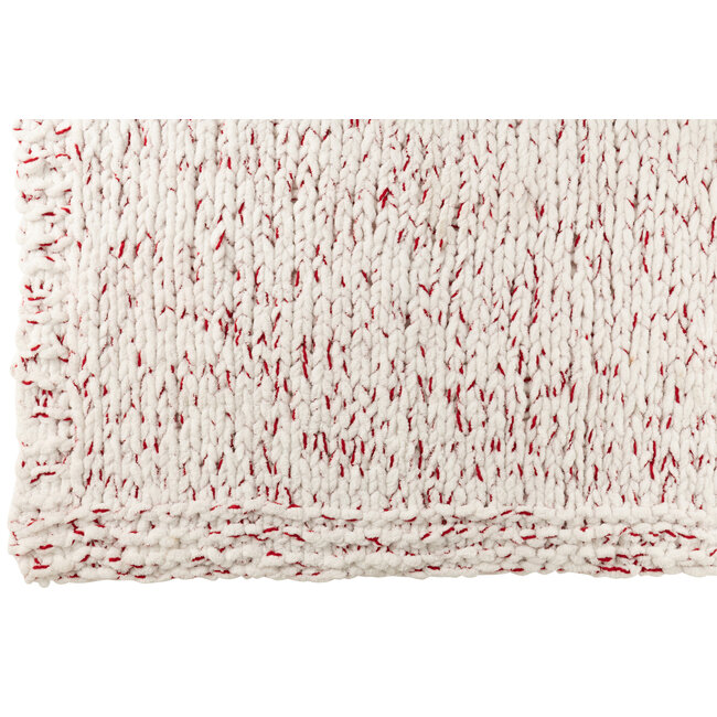 J-Line Deken gebreid polyester wit/kerstrood