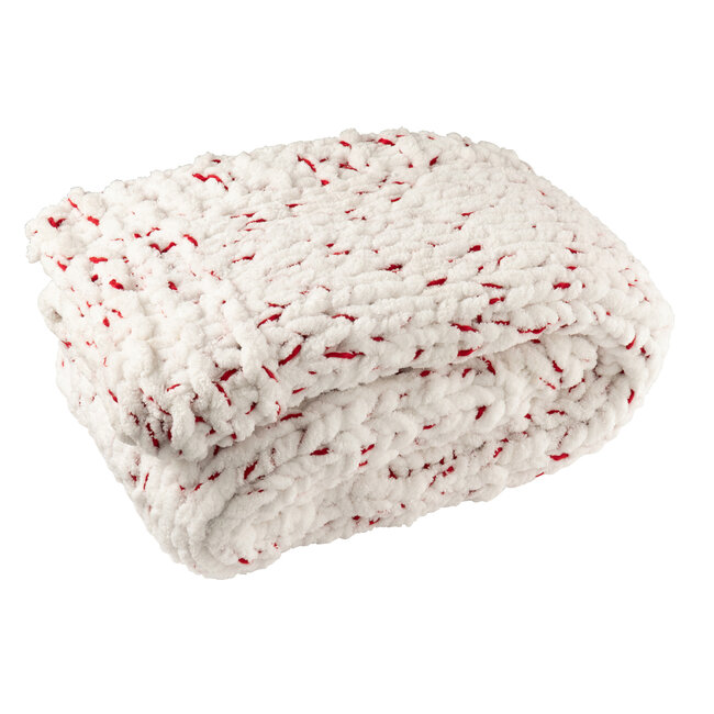 J-Line Deken gebreid polyester wit/kerstrood