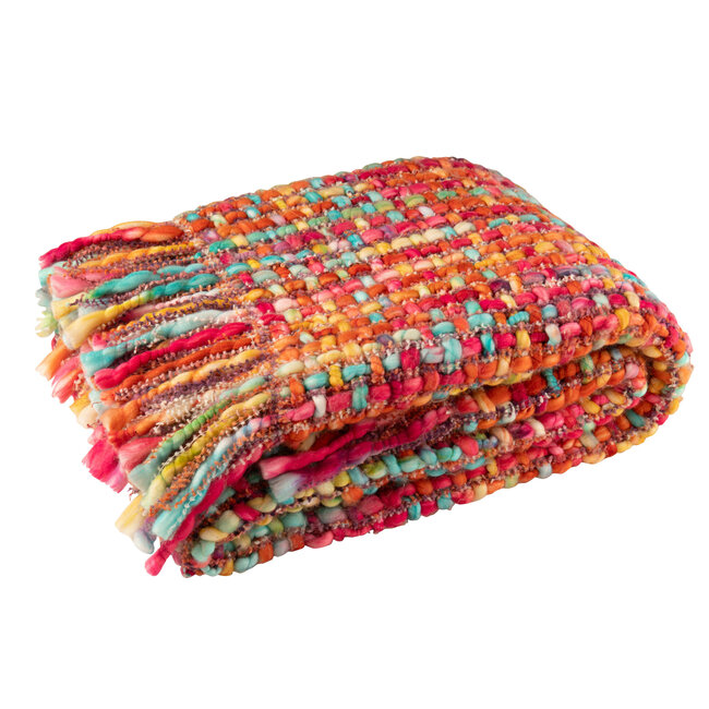 J-Line Deken gebreid acryl veelkleurig