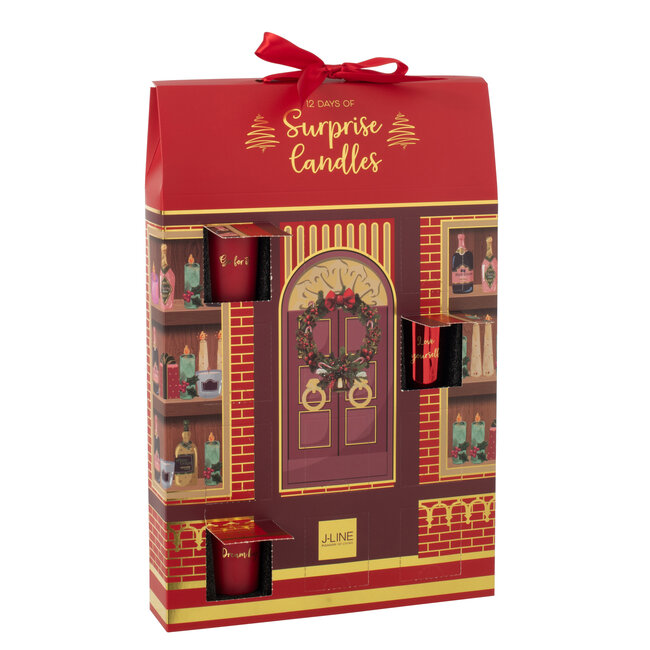 J-Line Geurkaars 12 kaarsen Surprise Window Wax Koraalrood/Meerkleurig