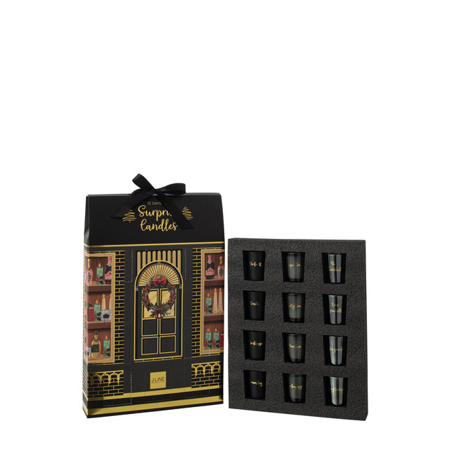 J-Line Geurkaars 12 kaarsen Surprise Window Wax Zwart/Multicolor