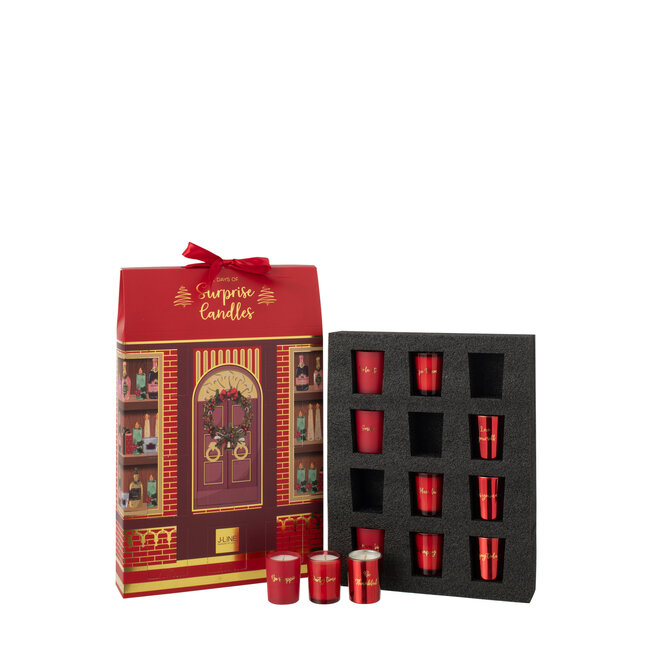 J-Line Geurkaars 12 kaarsen Surprise Window Wax Koraalrood/Meerkleurig