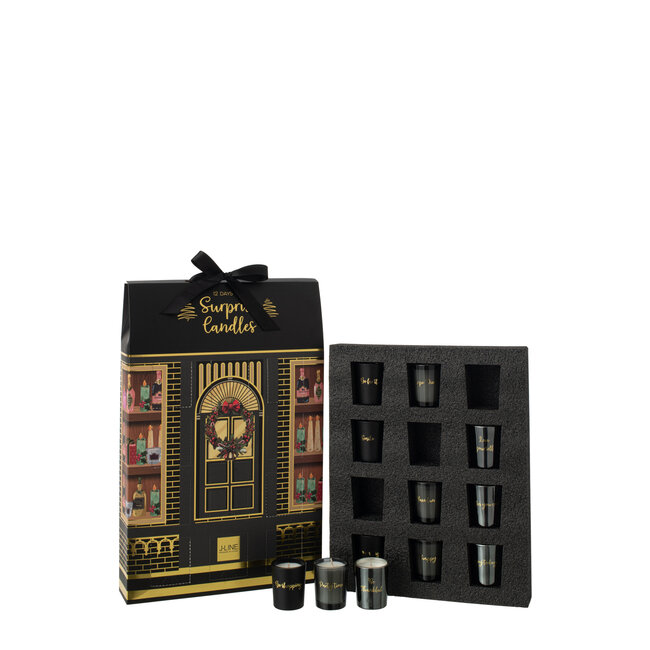 J-Line Geurkaars 12 kaarsen Surprise Window Wax Zwart/Multicolor