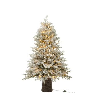 J-Line Kerstboom 600 Led Houten Voet Sneeuwwit Kunstmatig Donkergroen