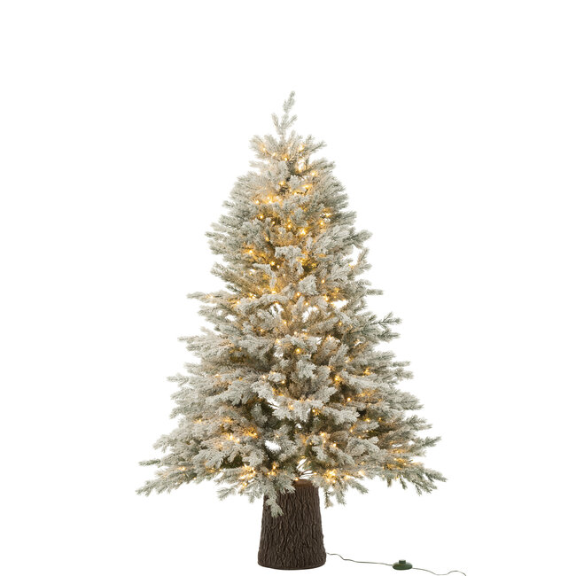 J-Line Kerstboom 600 Led Houten Voet Sneeuwwit Kunstmatig Donkergroen
