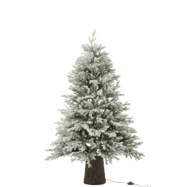 J-Line Kerstboom 600 Led Houten Voet Sneeuwwit Kunstmatig Donkergroen