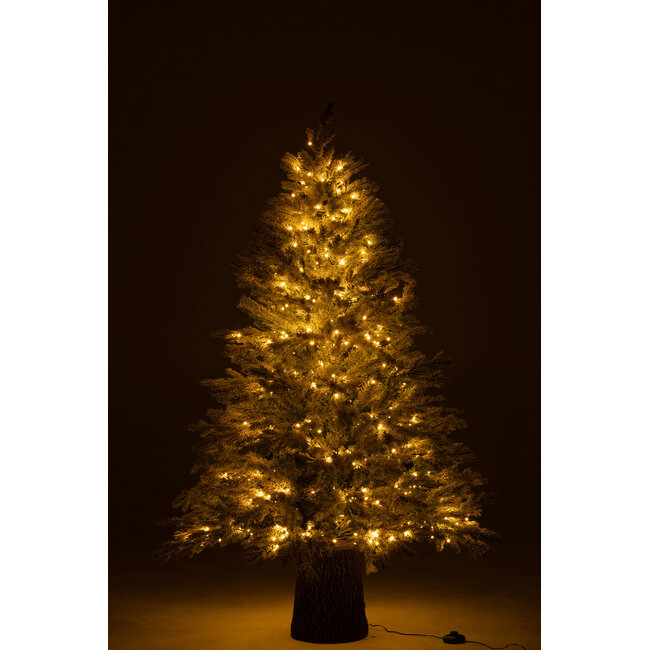 J-Line Kerstboom 600 Led Houten Voet Sneeuwwit Kunstmatig Donkergroen