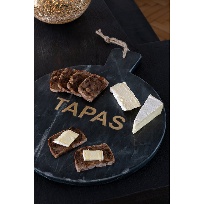 J-Line Kaasplank Rond Marmer Zwart/Goudkleurig