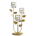 J-Line Kaarsenhouder Tak &amp; Blad 3 Delen IJzer Goudkleurig/Transparant