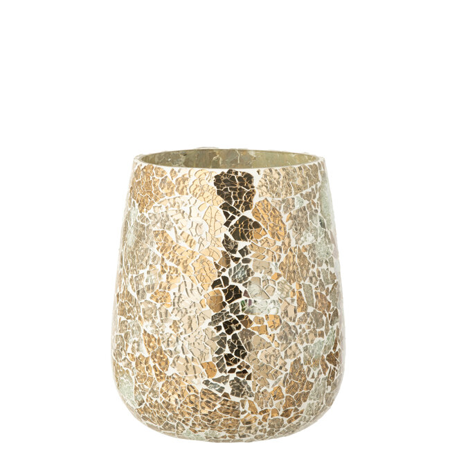 J-Line Kaarsenhouder gecraqueleerd glas goudkleurig