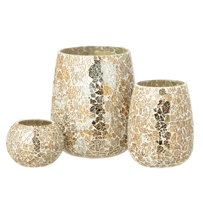 J-Line Kaarsenhouder gecraqueleerd glas goudkleurig