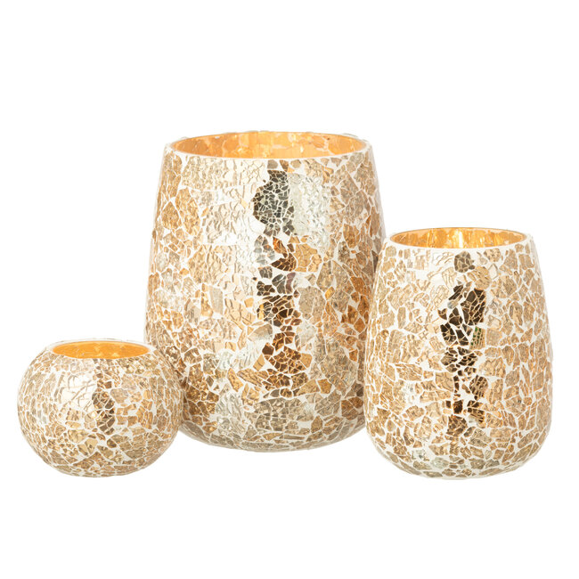 J-Line Kaarsenhouder gecraqueleerd glas goudkleurig