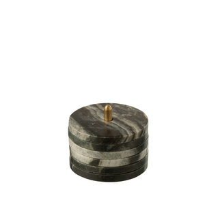 J-Line Doos met 6 ronde onderzetters in marmer zwart/lichtgrijs