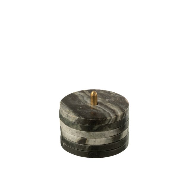 J-Line Doos met 6 ronde onderzetters in marmer zwart/lichtgrijs