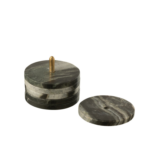 J-Line Doos met 6 ronde onderzetters in marmer zwart/lichtgrijs