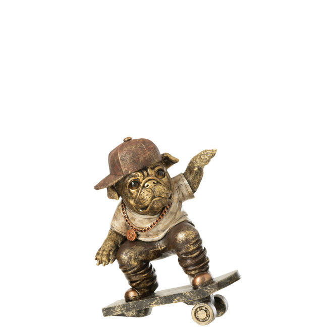J-Line Bulldog Skateboard Polyresin Antiek Bruin