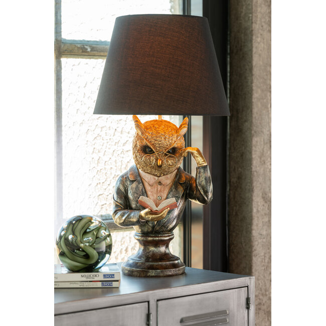 J-Line Tafellamp Uil + Kap Polyresin Antiek Bruin/Goud