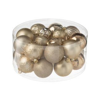 J-Line Doos met 30 kerstballen van kunststof, beige/ecru