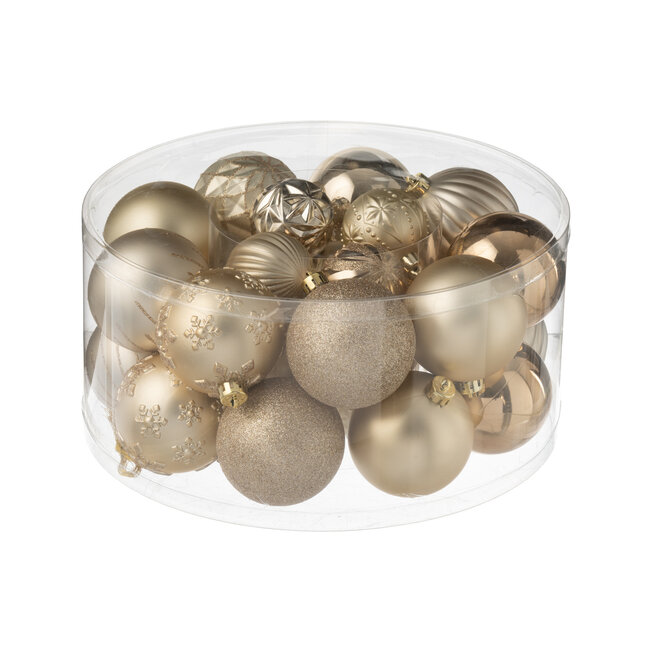 J-Line Doos met 30 kerstballen van kunststof, beige/ecru