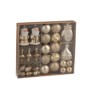 J-Line Doos met 45 kerstballen van kunststof, beige/ecru