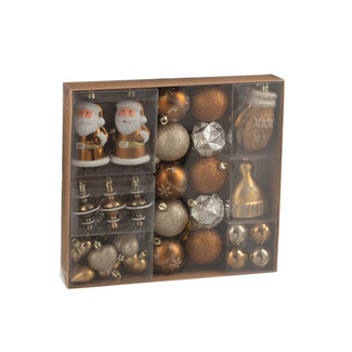 J-Line Doos met 45 kerstballen van plastic, bruin