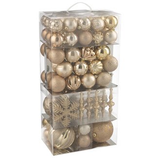 J-Line Doos met 80 kerstballen van kunststof, beige/ecru