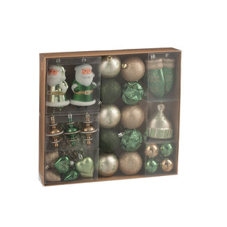 J-Line Doos met 45 kerstballen van plastic, mintgroen/ecru