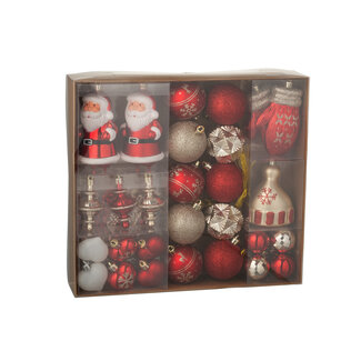 J-Line Doos met 45 kerstballen van kunststof, rood/goudkleurig