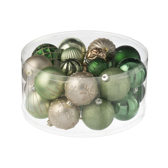 J-Line Doos met 30 kerstballen van plastic, mintgroen/ecru