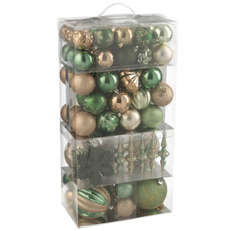 J-Line Doos met 80 kerstballen van plastic, mintgroen/ecru