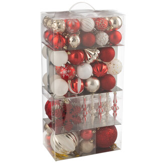 J-Line Doos met 80 kerstballen van kunststof, rood/goudkleurig