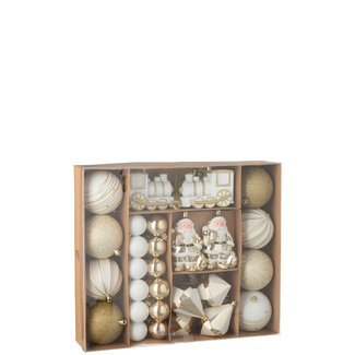 J-Line Doos met 55 kerstballen van plastic, goudkleurig/wit